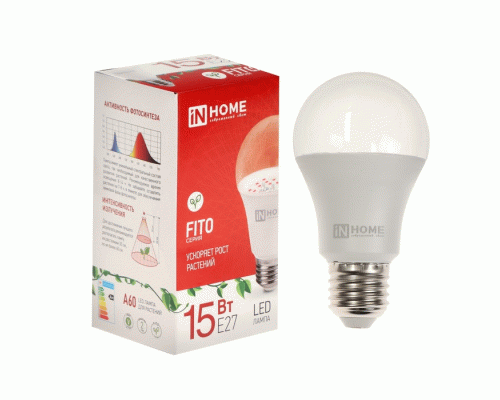 Лампа светодиодная для растений In Home FITO LED-A60-15W 230B E27 (300 478)