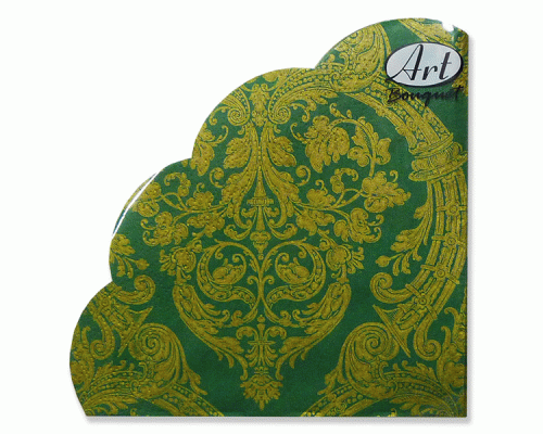 Салфетки бумажные Art Bouquet Rondo трехслойные 12шт 32х32см Золотой орнамент на зеленом (300 418)