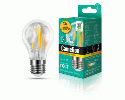 Лампа светодиодная Camelion шар LED13-A60-FL/830/E27 13Вт 220В (302 099)