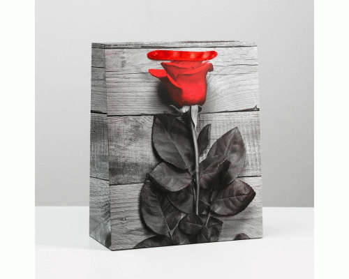 Пакет подарочный ламинированный 26х32х12см Красная роза (302 280)