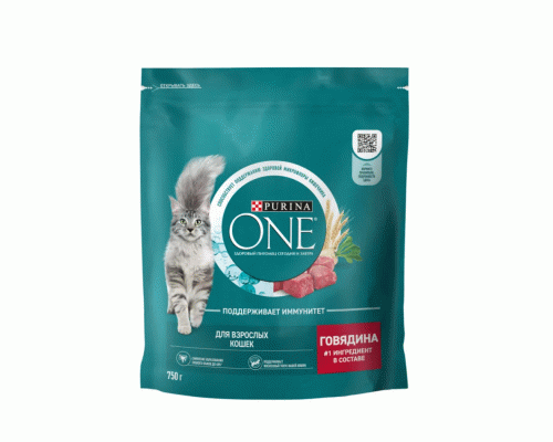 Purina One 750г для взрослых котов и кошек с говядиной и злаками (308 680)