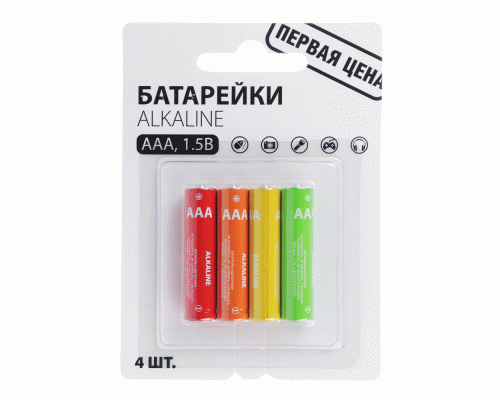 Первая цена Батарейки 4шт, тип АAA, Alkaline щелочная, BL (270 024)