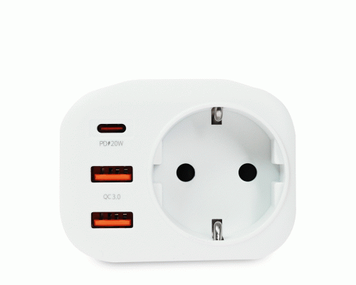 BY Разветвитель, 1 гнездо, 2xUSB-A QC3.0, USB-C PD, 3.4А, 16А, 4000Вт (295 688)