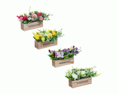 LADECOR Цветочная композиция в деревянном кашпо, 4 цвета, 20х16 см (268 368)