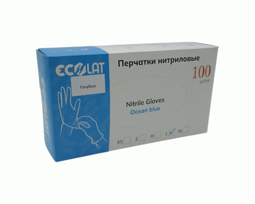 Перчатки нитриловые Ecolat L голубые 100шт (312 692)