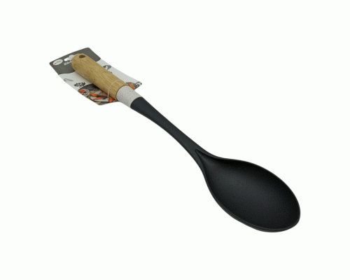 Ложка кухонная силиконовая с деревянной ручкой со вставкой, черная (313 368)