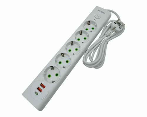 Удлинитель 1,8м 5гн  2USB, 1 Type-C белый /2566/ (313 204)