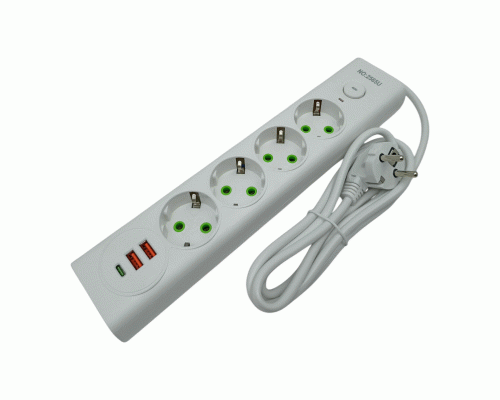 Удлинитель 1,8м 4гн  2USB, 1 Type-C белый /2565/ (313 203)