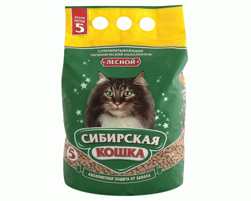 Наполнитель впитывающий Сибирская кошка 5л древесный, лесной (239 527)